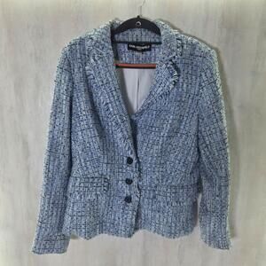 Karl Lagerfeld Blazer Womens 14 Blue Tweed Lined Notch Collar Tailored Jacket